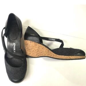 Teva Cork Wedge Heels Black Strap Size 11